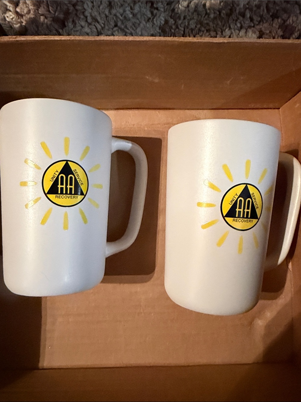 White Ceramic AA Recovery Mug with Yellow Sun Logo - Set of 2